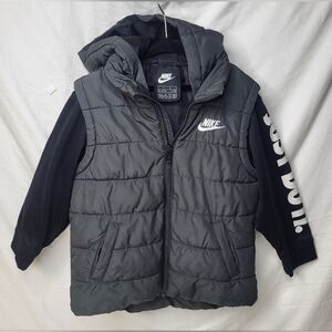 Nike Youth Long Sleeve Layered Puffer Vest Jacket Size 6/7 Black